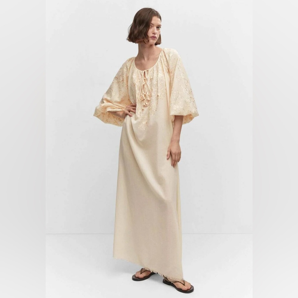 Mango puff sleeved embroidered dress size M/L